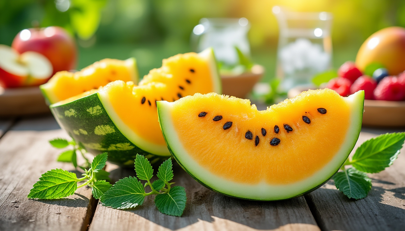 Découvrez les bienfaits de la pastèque jaune pour votre santé 2 plongez dans l'univers de la pastèque jaune et explorez ses nombreux bienfaits pour votre santé. apprenez comment ce fruit juteux et délicieux peut hydrater votre corps, renforcer votre immunité et apporter des vitamines essentielles à votre alimentation. découvrez les secrets d'une consommation bénéfique et savoureuse!