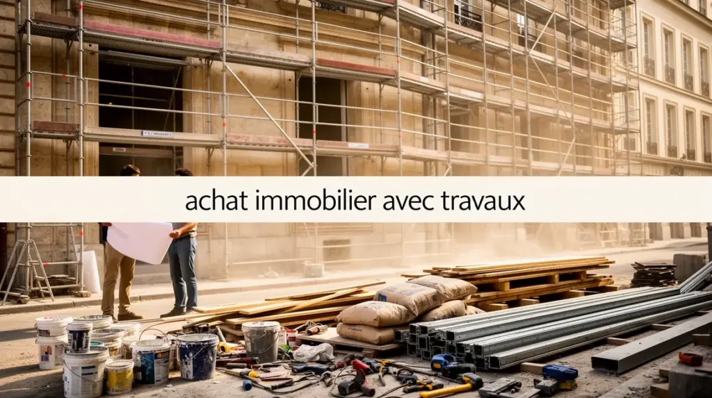 chantier immobilier en rénovation avec plans et acheteurs