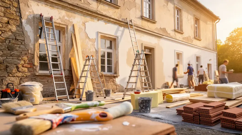 maison ancienne en renovation avec outils texte achat immobilier avec travaux
