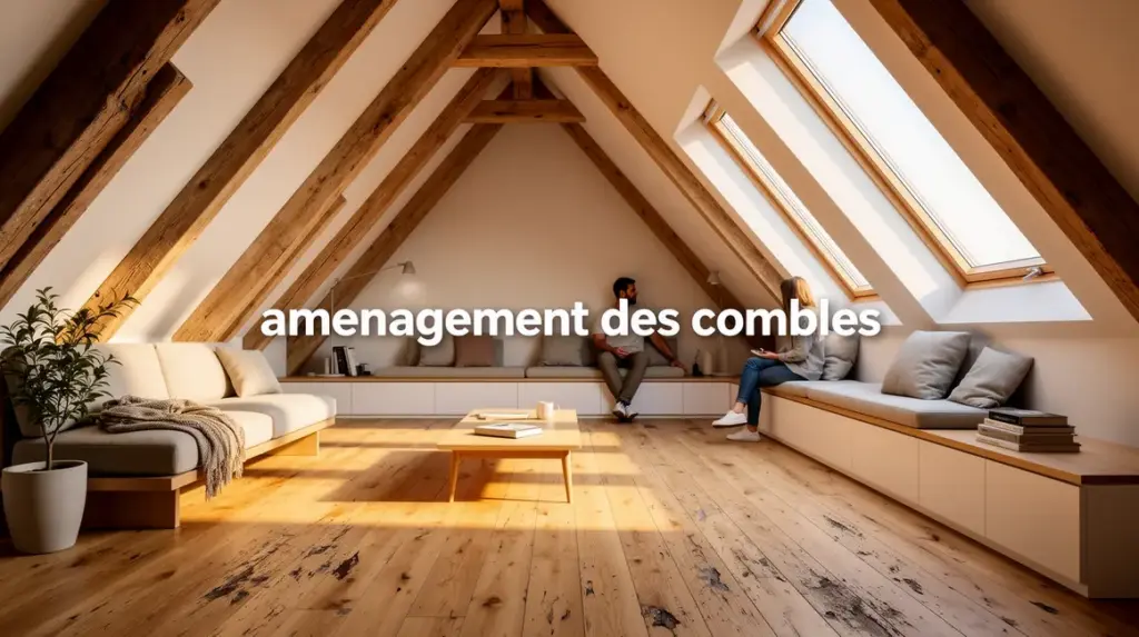 Grenier lumineux aménagé en espace de vie design sous combles