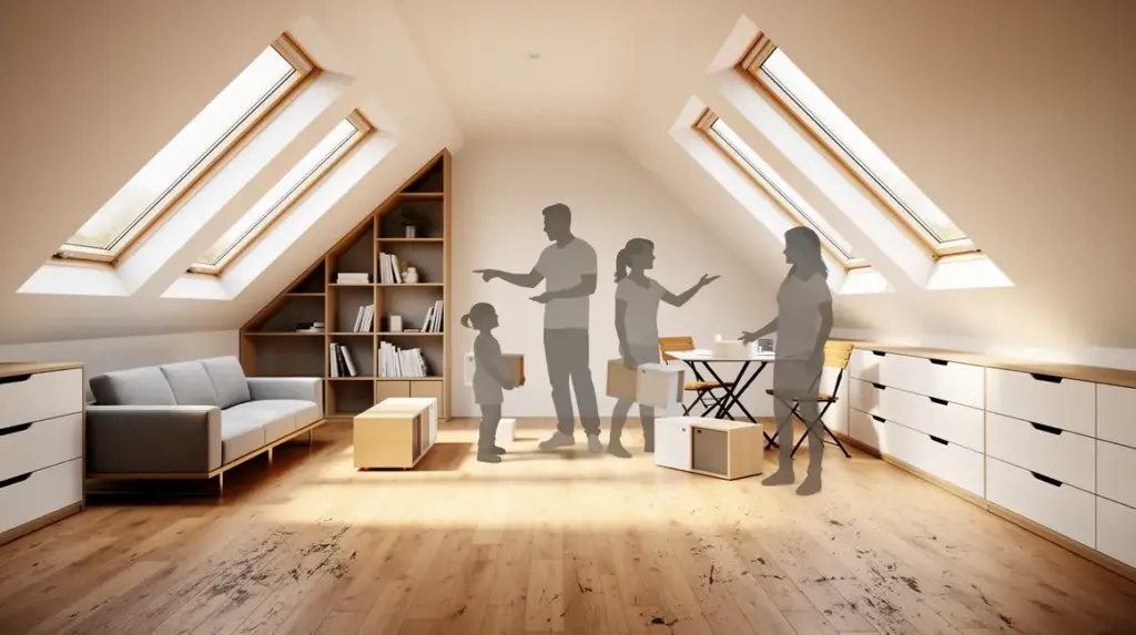 grenier transforme en espace familial moderne