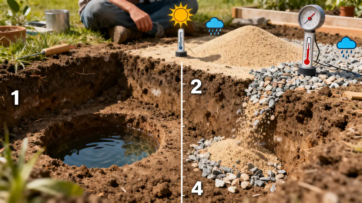 Test drainage sol sable graviers outils mesure soleil jardin sec