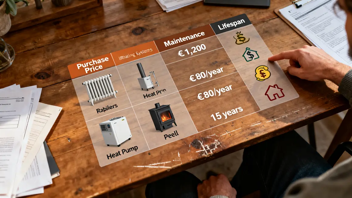 chauffage economique tableau visuel radiateurs pompes chaudiere aides