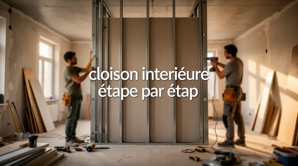 cloison interieure en construction avec outils et materiaux