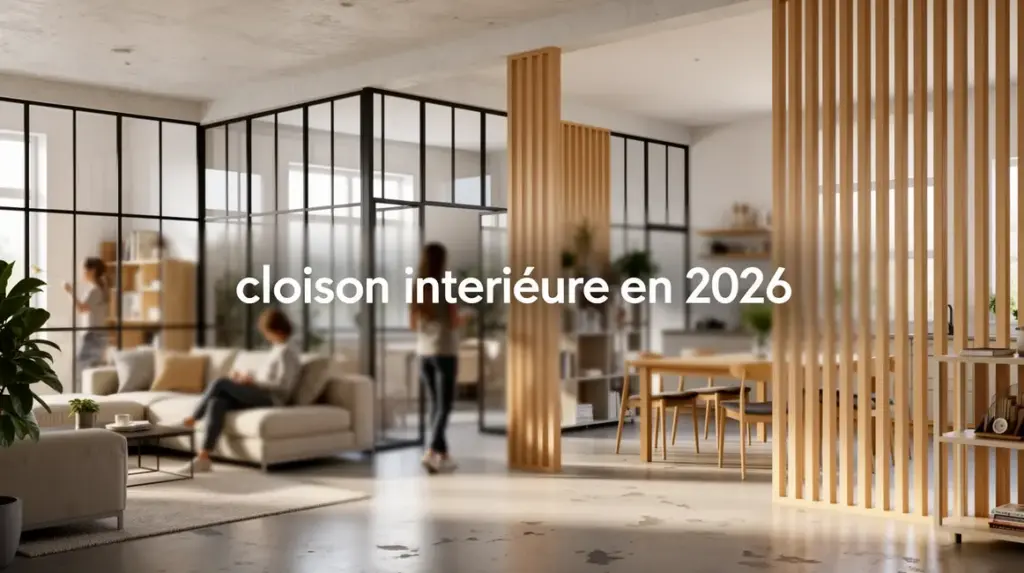 Cloison intérieure 2026, demi-cloisons, verrières et claustras bois ambiance lumineuse
