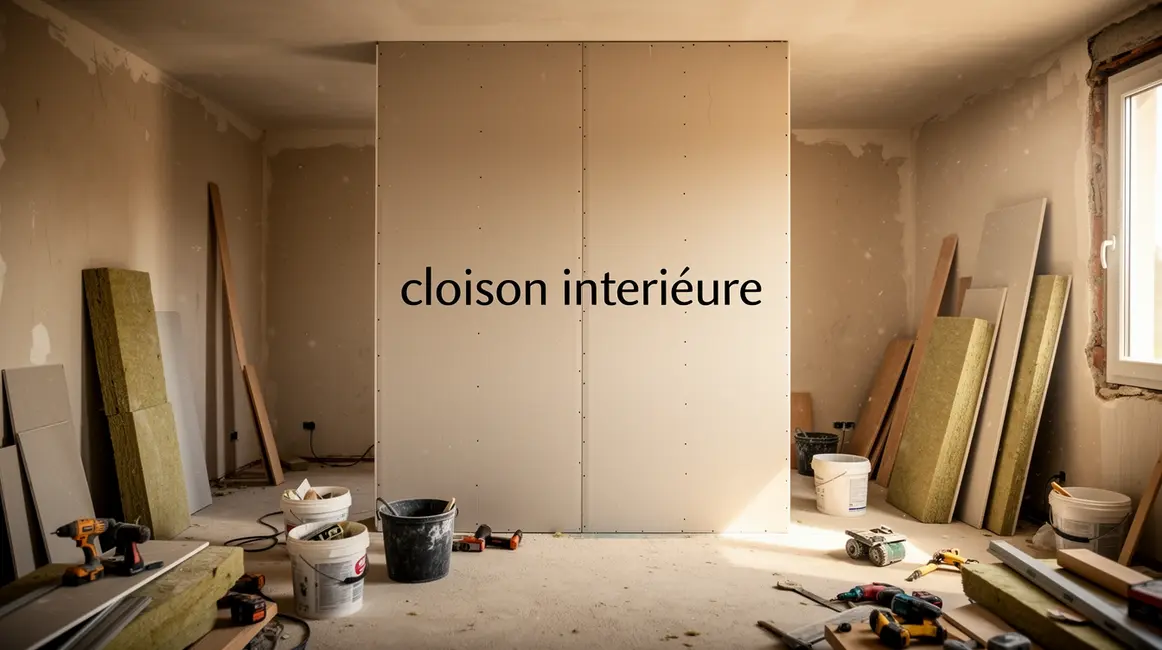 photo cloison interieure renovation avec outils et materiaux