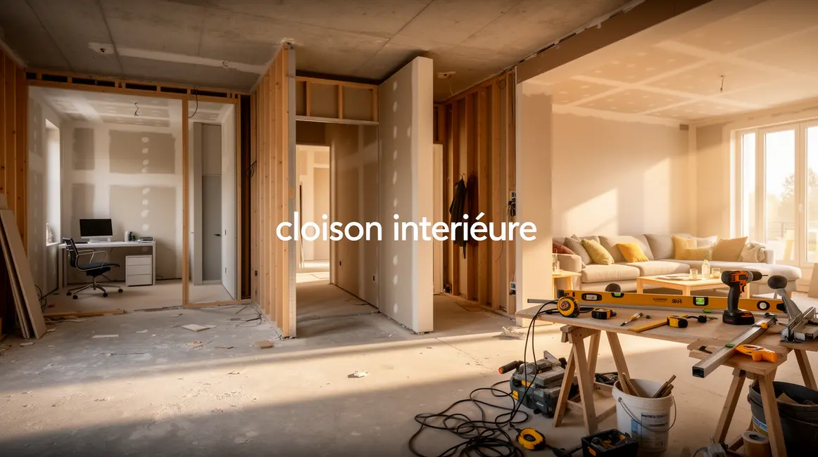cloison intérieure divisant espace en travaux avec outils