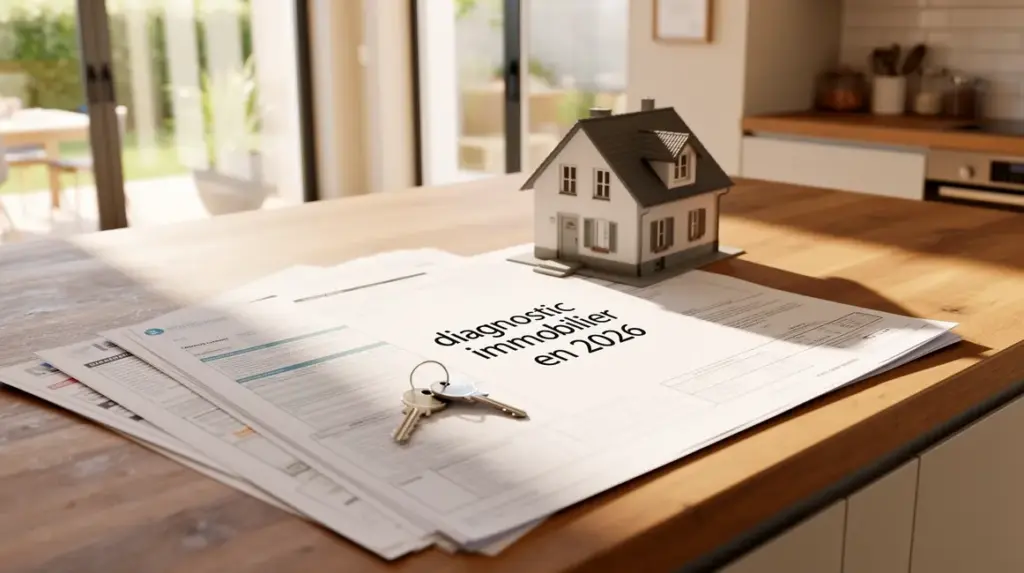 Intérieur maison moderne avec plan et diagnostic immobilier 2026