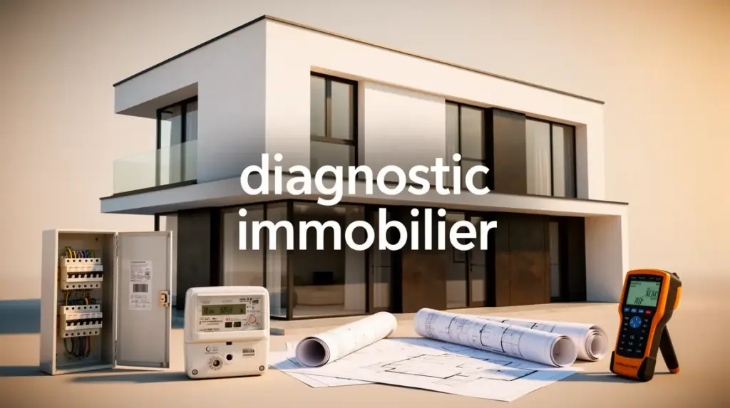 Visuel diagnostic immobilier outils sur fond neutre