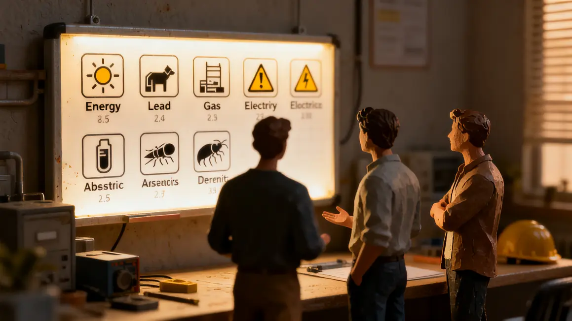 Tableau diagnostic immobilier icones validite silhouettes
