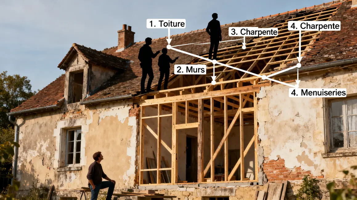 rénovation de maison ancienne : priorités à vérifier en premier 3 diagnostic maison ancienne inspection toiture murs charpente
