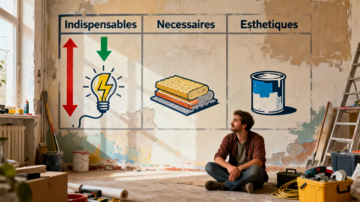 plan de rénovation : priorités à vérifier en premier en petit budget 4 tableau organisation travaux budget renovation