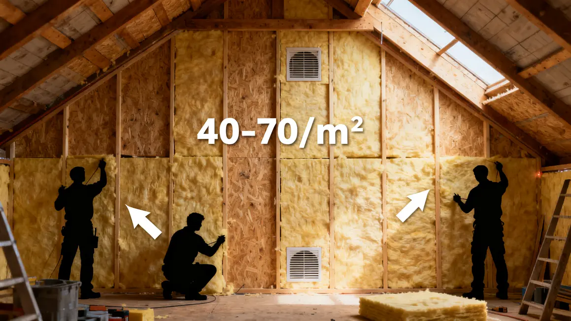 aménagement des combles : questions à se poser avant d’agir en petit budget 3 Mur combles isolation panneaux laine chantier budget