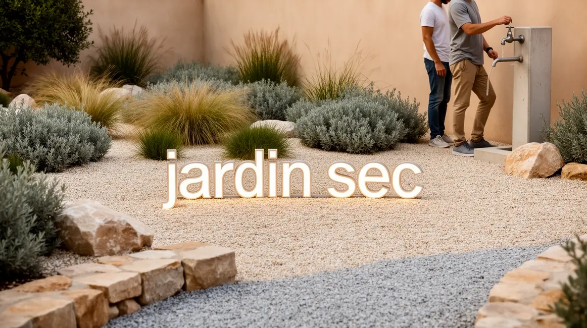 jardin sec moderne avec graviers et plantes resistantes