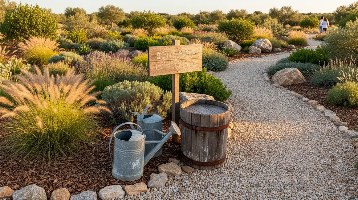 jardin sec plantes mediterraneennes graminees paillage mineral