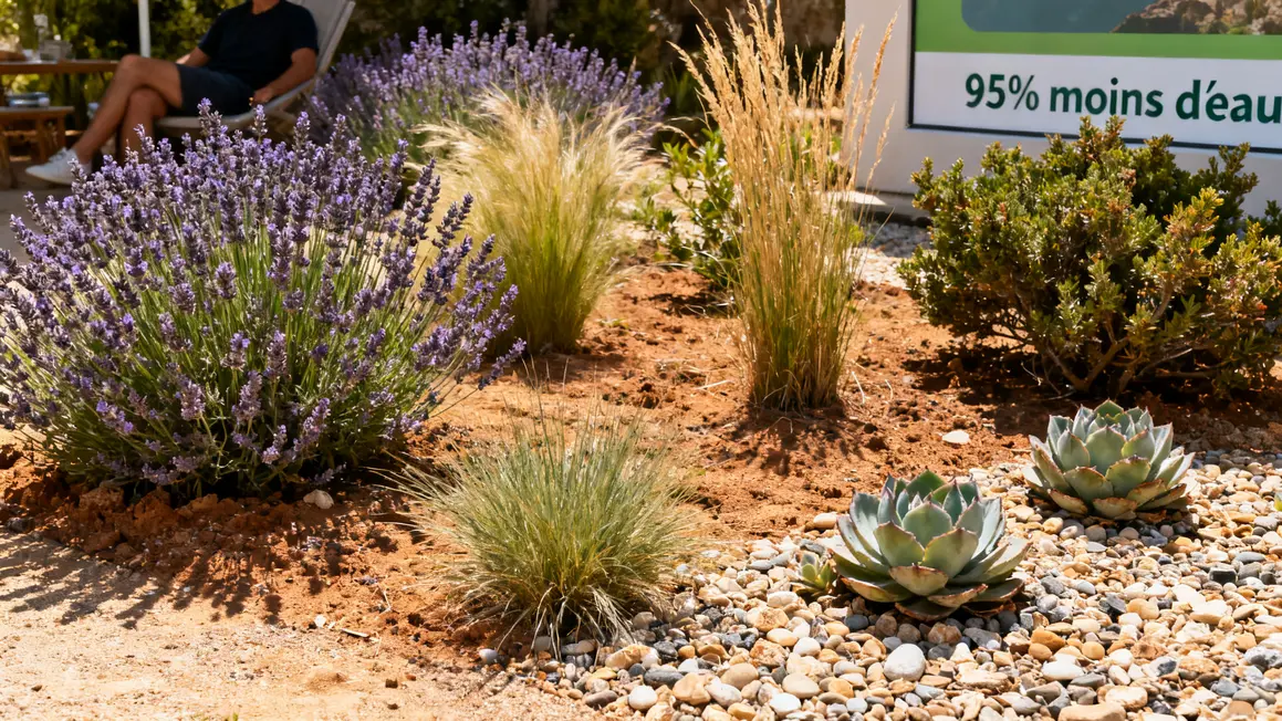jardin sec : guide pratique pour bien commencer en petit budget 3 massif lavande graminées succulentes jardin sec gravier
