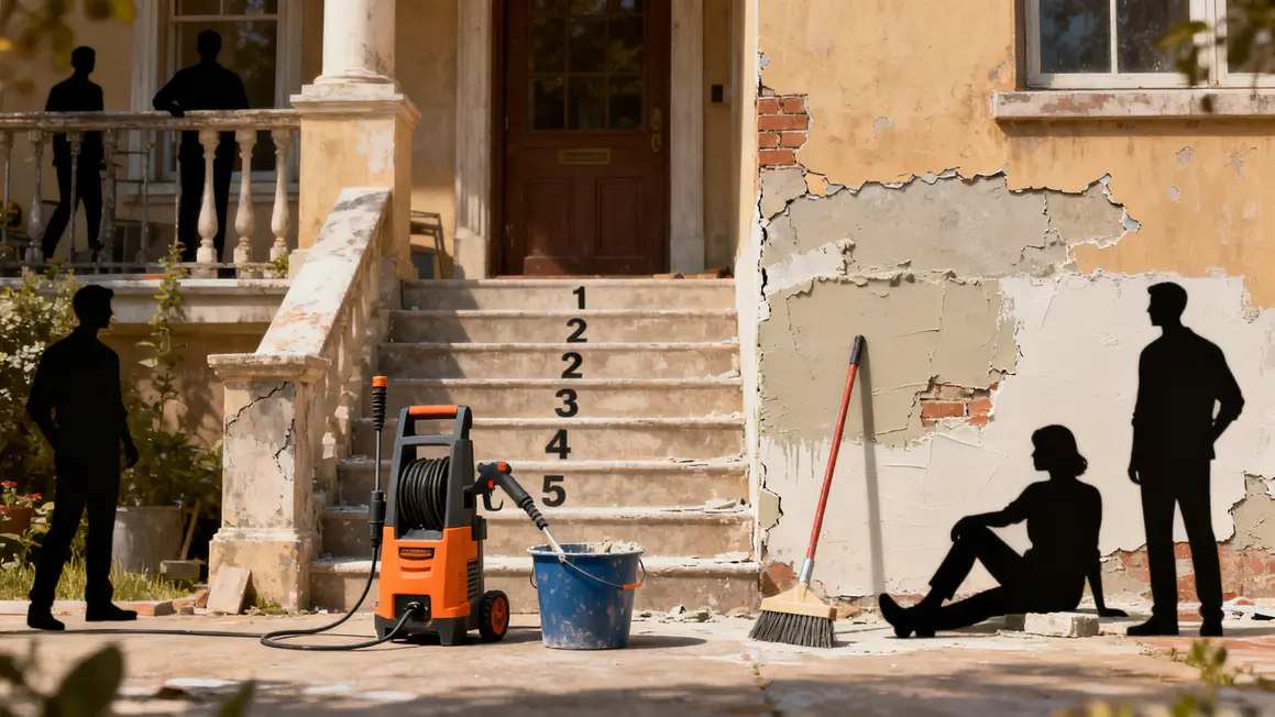 peinture façade : bonnes pratiques pour un résultat durable en petit budget 4 Préparation façade nettoyage outils peinture