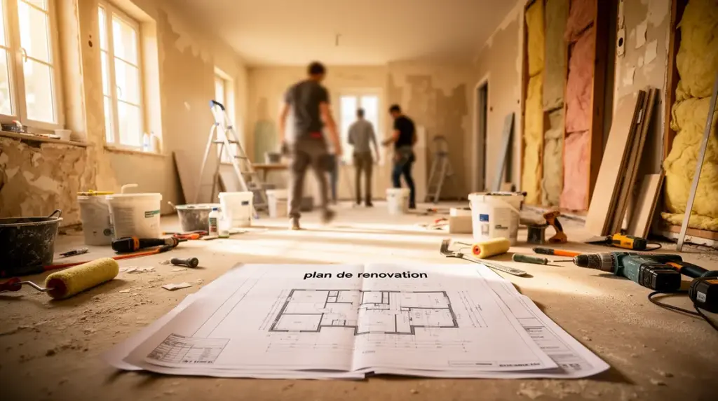 vue globale plan de rénovation d'une maison en chantier