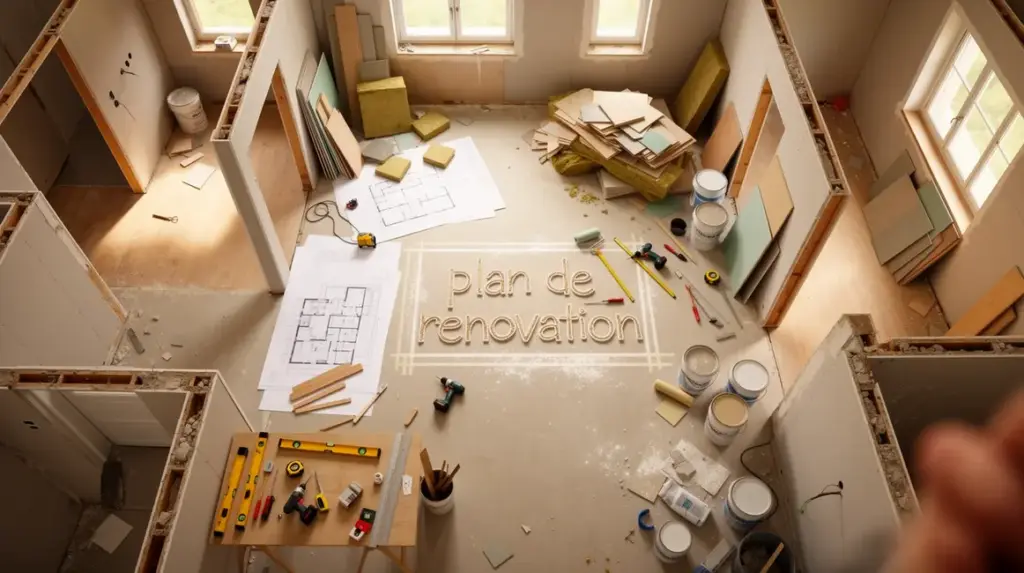 Vue aérienne plan de rénovation et chantier
