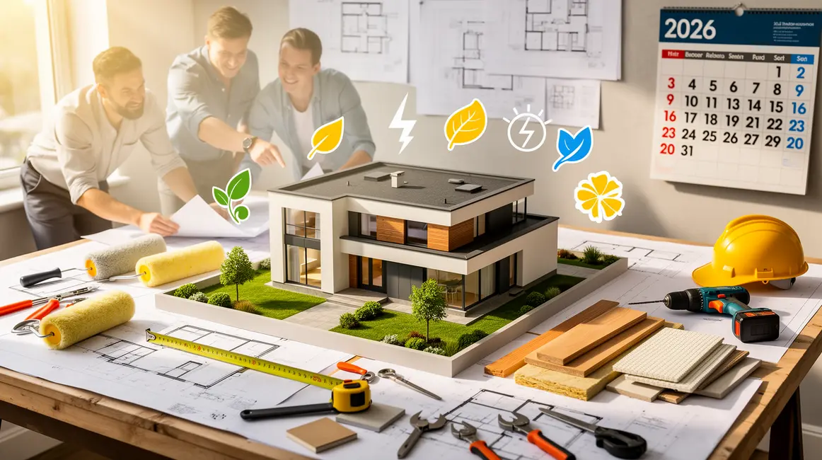 Plan de renovation en 2026 avec maison moderne et preparation energetique