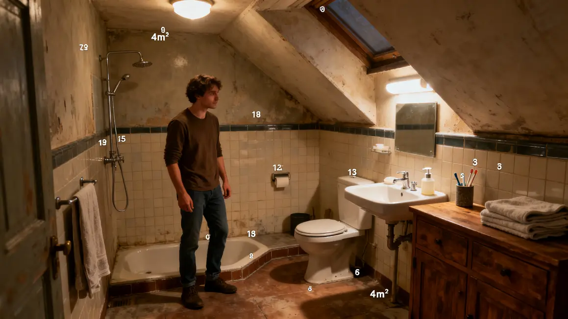 salle de bains compacte : comparatif des options possibles 3 Plan photoréaliste salle de bains compacte moins de 4 m2 avec combles