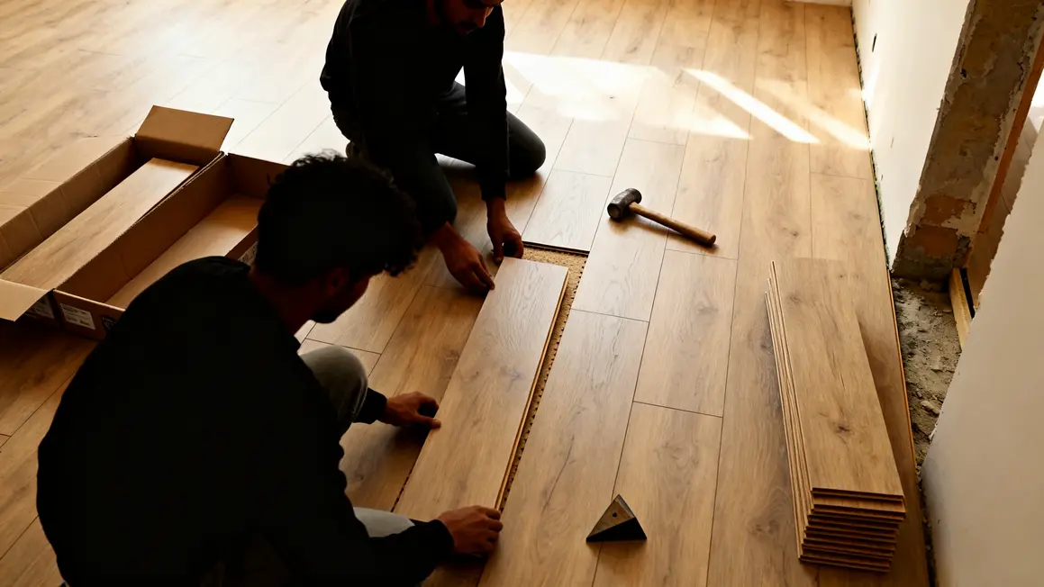 Comment réussir sol stratifié étape par étape en petit budget 3 Installation sol stratifié bois clair sans colle