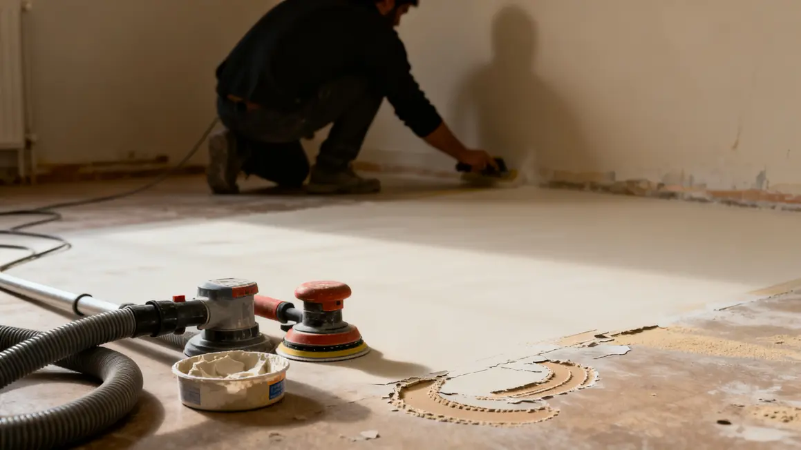 Comment réussir sol stratifié étape par étape en petit budget 4 Préparation support sol stratifié propre et plan
