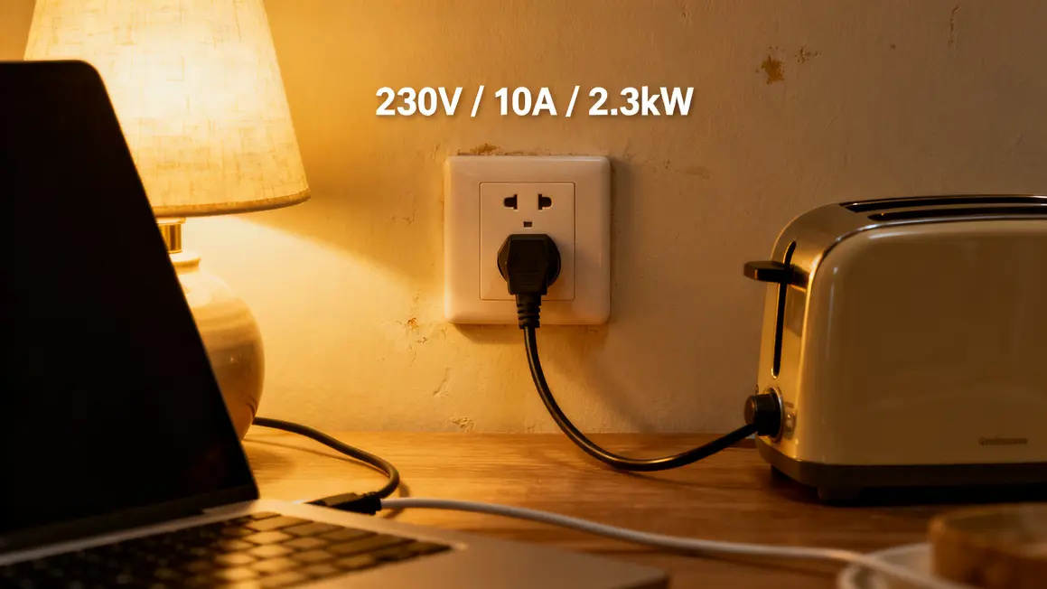 Prise electrique classique avec appareils branches 230V