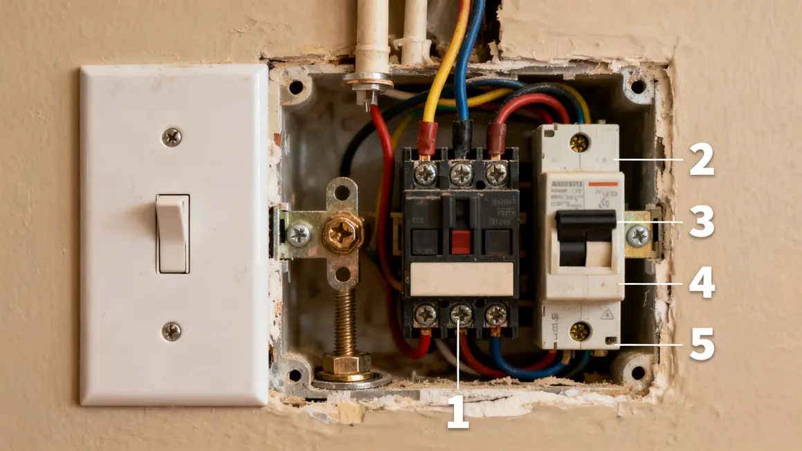 prise electrique composants section et disjoncteur