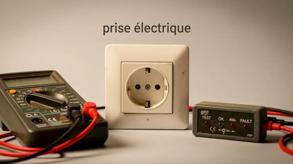 prise électrique avec outils de contrôle multimètre testeur