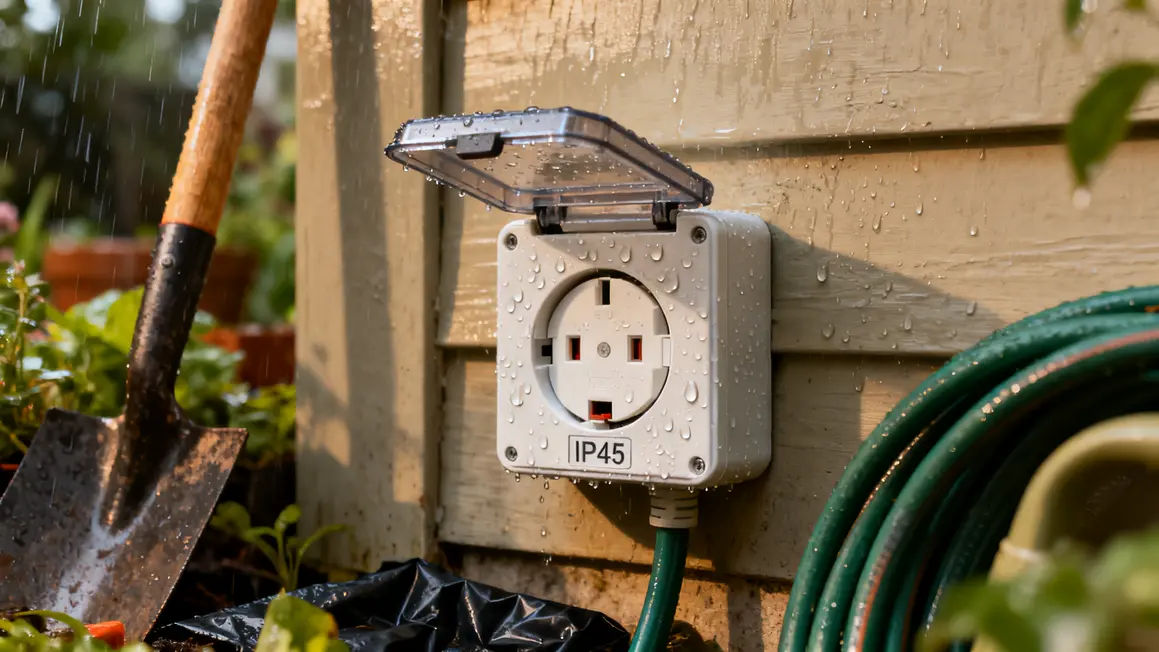 Prise électrique extérieure étanche IP44 en jardin