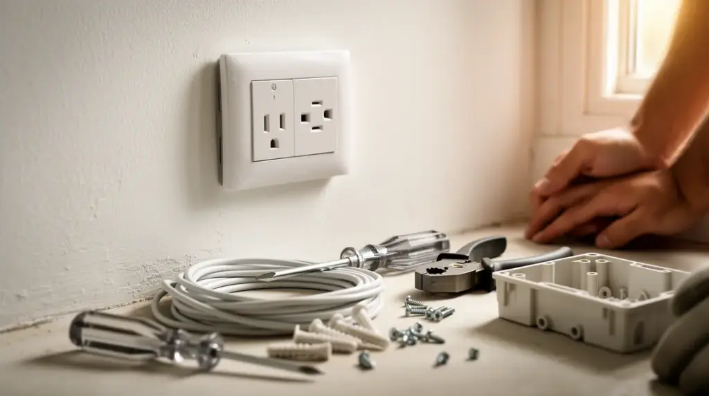 vue realiste prise electrique materiaux outils
