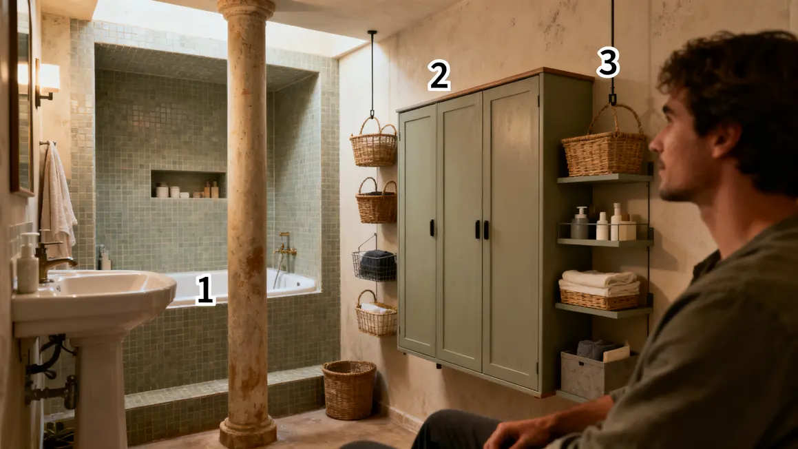 salle de bains compacte : checklist avant de se lancer 4 Rangements astucieux salle de bains compacte : niches carrelées, colonnes, paniers muraux