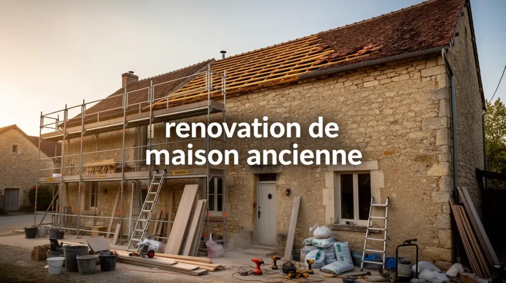 Maison ancienne échafaudage travaux rénovation toiture