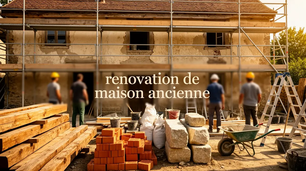 renovation de maison ancienne vue echafaudages materiaux traditionnels
