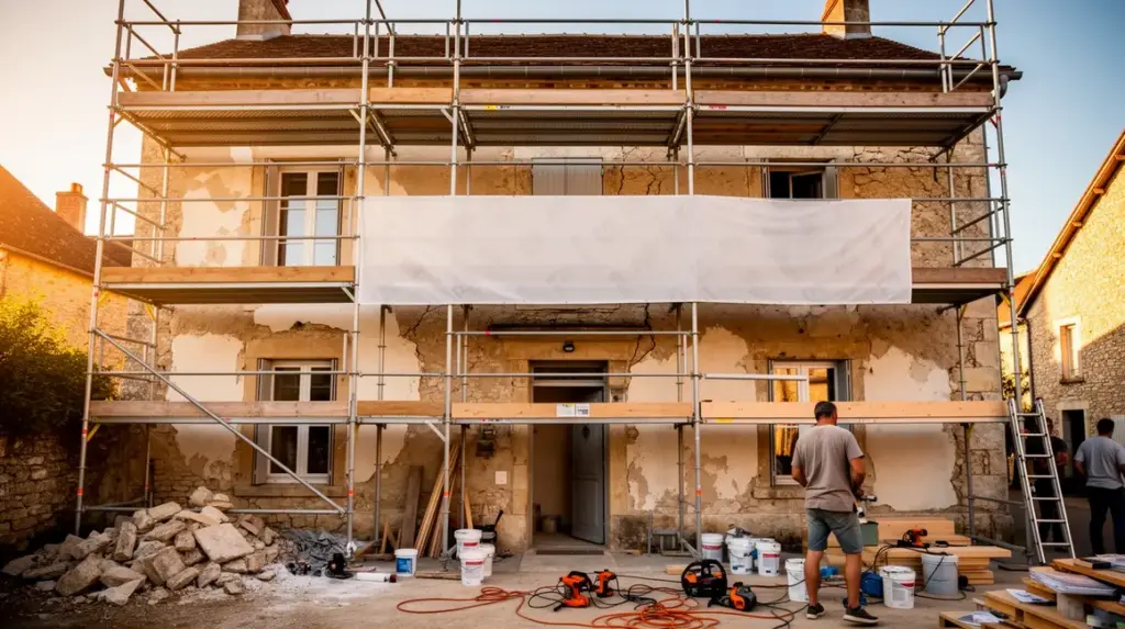 maison ancienne pierre renovation echafaudages chantier