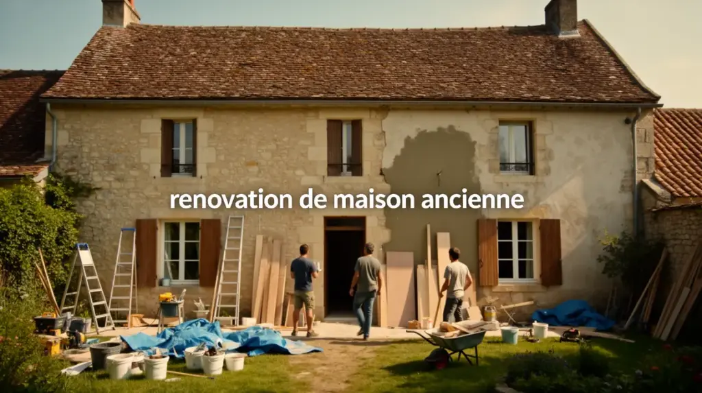 Façade maison ancienne murs pierre chantier outils