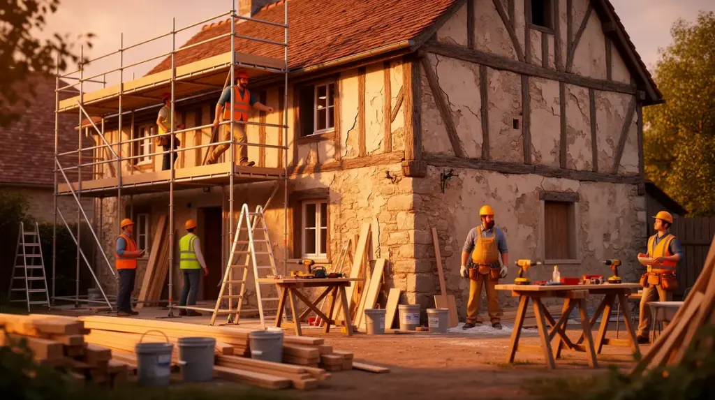 renovation maison ancienne pierre bois en travaux