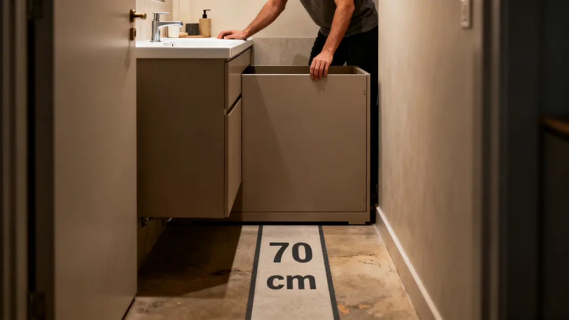 Meuble trop profond dans salle de bains compacte passage réduit