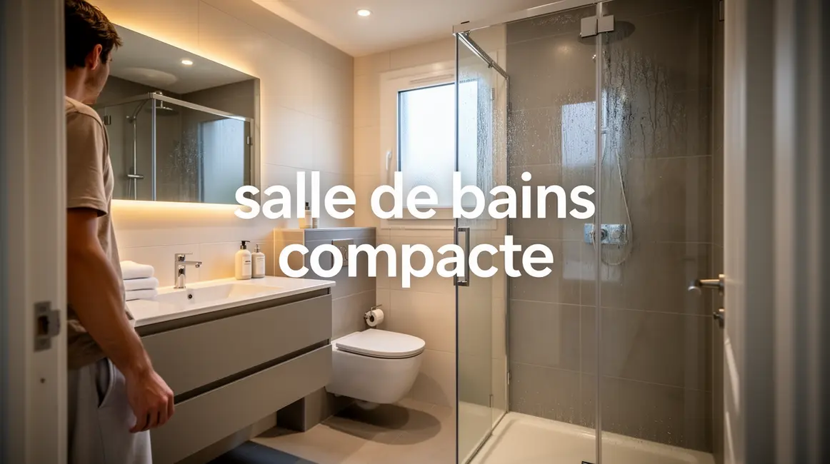 Vue salle de bains compacte moderne avec mobilier suspendu