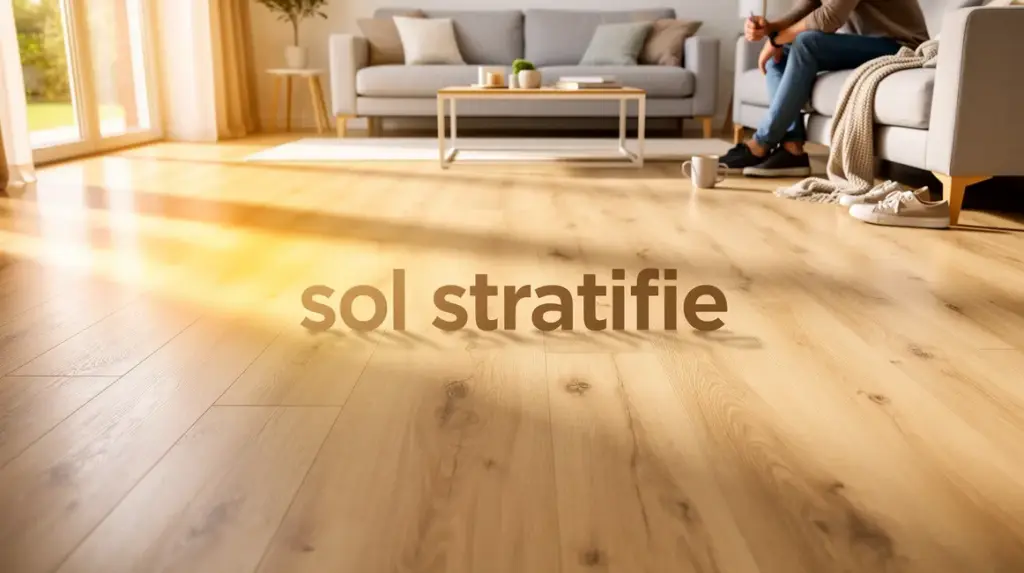 salon avec sol stratifié bois clair