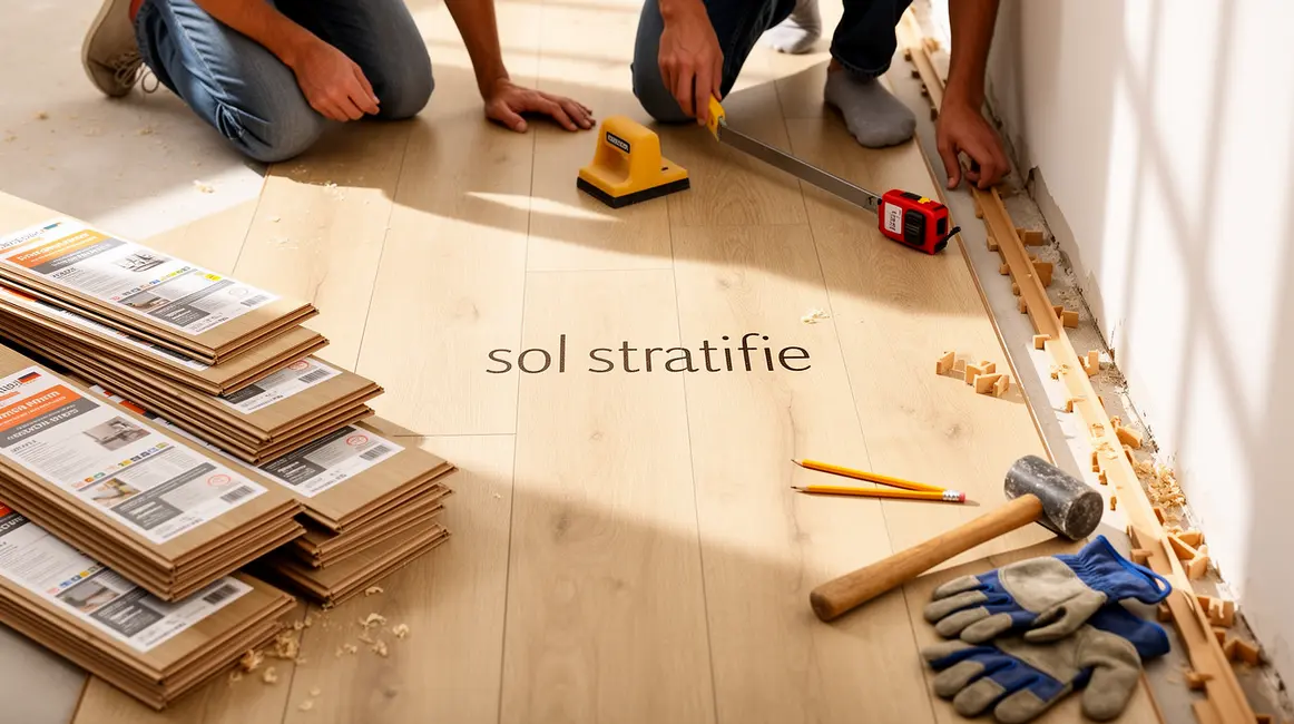 sol stratifié : guide pratique pour bien commencer 2 sol stratifié beige moderne vue outils et lames à poser