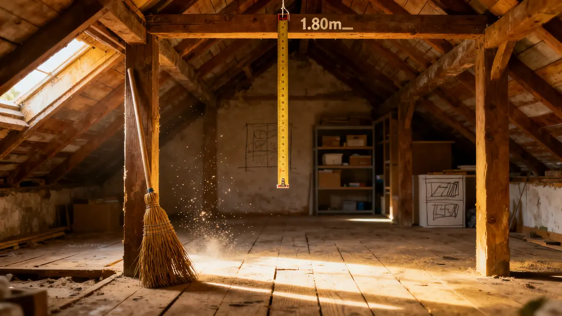 aménagement des combles : bonnes pratiques pour un résultat durable en petit budget 3 Grenier vide vérification hauteur et pente