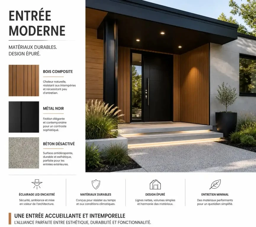 Entrée de maison originale avec mélange de matériaux modernes