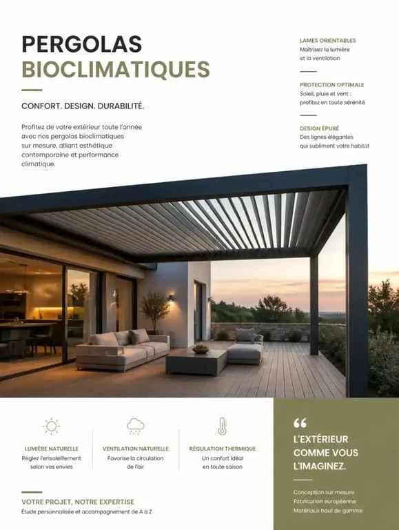 Terrasse maison moderne : matériaux, budget et aménagements pour un extérieur design 4 Terrasse maison moderne avec pergola bioclimatique et éclairage design