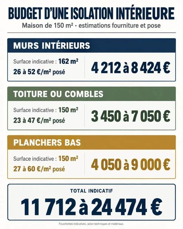 Prix isolation intérieur maison 150m2 : budget estimatif par zone de travaux