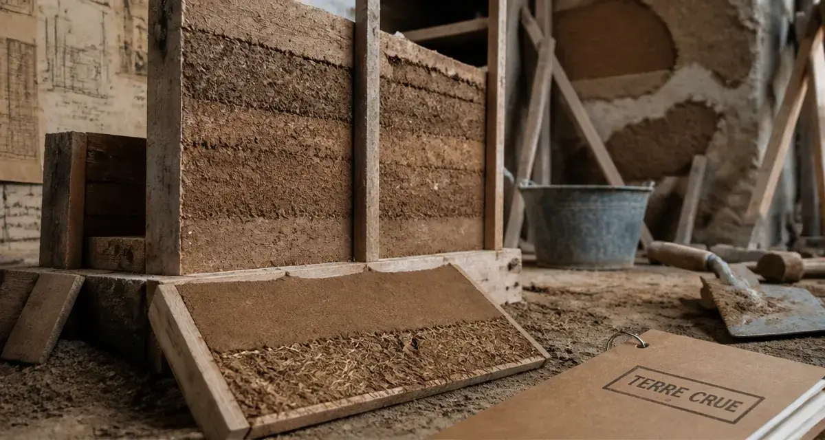 Mur terre crue extérieur en chantier : pisé et enduit respirant