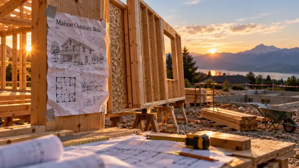Constructeur maison bois Angers : chantier ossature bois
