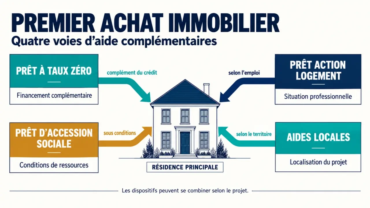 Aide primo accedant : schéma des principaux dispositifs de financement immobilier