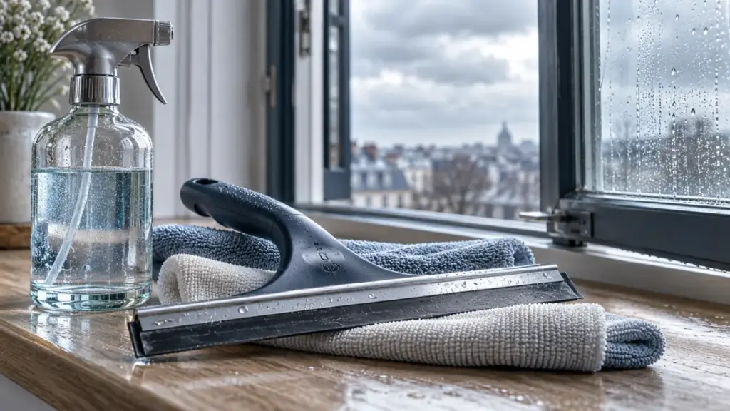 Nettoyer vitre sans traces avec raclette et microfibres